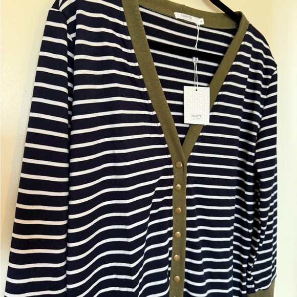 NWT Haute Edition Long Sleeve Stripe Snap Front Cardigan in Size Large - Picture 2 of 7